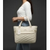 Women's PU Leather Solid Shoulder Zipper Handbag (Cream)