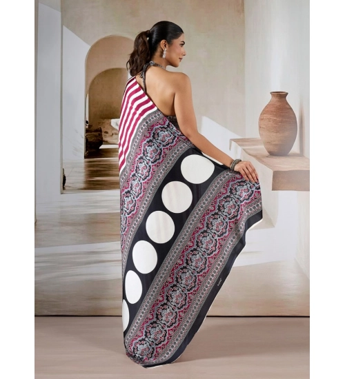 Women's Satin Crepe Printed Saree With Unstitched Blouse 5.5Mtr (Maroon)