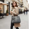 Women's PU Leather Solid Shoulder Zipper Handbag (Grey)