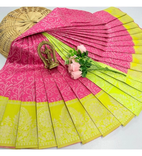 Women's Soft Silk Printed Saree With Unstitched Blouse 5.5Mtr (Pink)