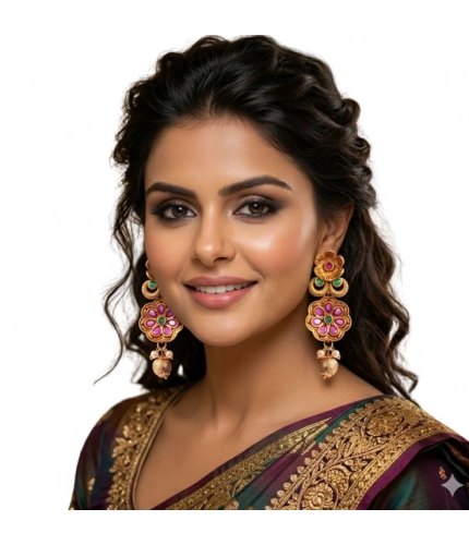 Women's Zinc Alloy Gold Plated Jhumka Earrings (Multicolor)