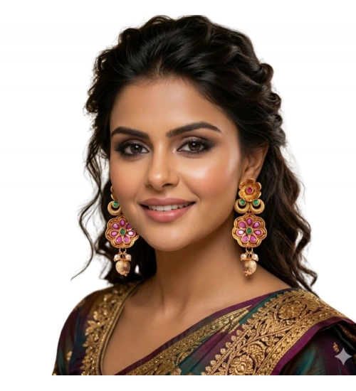 Women's Zinc Alloy Gold Plated Jhumka Earrings (Multicolor)