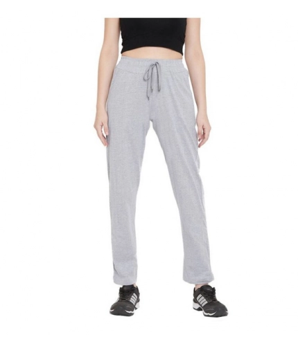 Women's Cotton Solid Elasticated Track Pants (Light Grey)