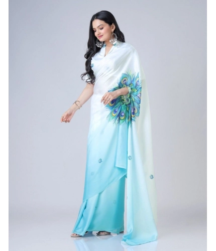 Women's Soft Crepe Silk Printed Ready To Wear Saree With Unstitched Blouse 5.5Mtr (Sky Blue) Women's Soft Crepe Silk Printed Ready To Wear Saree With Unstitched Blouse 5.5Mtr (Sky Blue)
