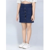Girl's Denim Solid Buttoned Skirt (Navy Blue)