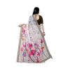 Women's Georgette Floral Printed Saree With Unstitched Blouse 5.5Mtr (Beige)