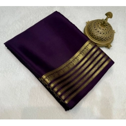Women's Crepe Chit Pallu Solid Saree With Unstitched Blouse 5.5Mtr (Dark Purple)