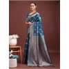 Women's Banarasi Silk Printed Saree With Unstitched Blouse 5.5Mtr (Teal Blue) Women's Banarasi Silk Printed Saree With Unstitched Blouse 5.5Mtr (Teal Blue)