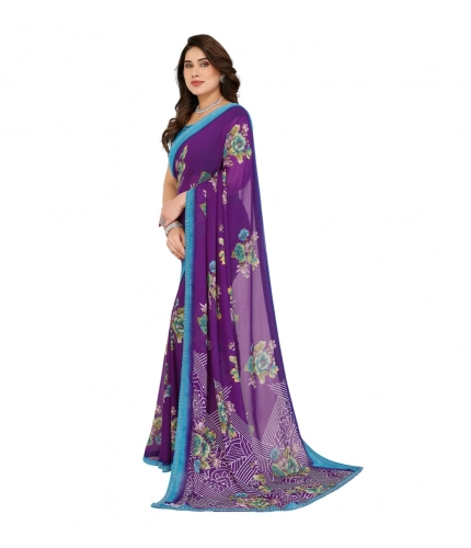 Women's Georgette Printed Saree With Unstitched Blouse 5.5Mtr (Purple) Women's Georgette Printed Saree With Unstitched Blouse 5.5Mtr (Purple)