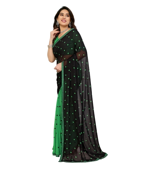 Women's Georgette Printed Saree With Unstitched Blouse 5.5Mtr (Black-Green)