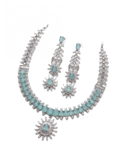 Women's Brass Silver Plated Necklace set (Turquoise)
