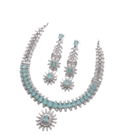 Women's Brass Silver Plated Necklace set (Turquoise)