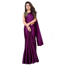 Women's Satin Printed Saree With Unstitched Blouse 5.5Mtr (Wine)