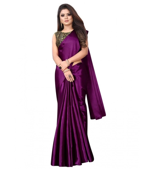 Women's Satin Printed Saree With Unstitched Blouse 5.5Mtr (Wine)