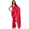 Women's Georgette Printed Saree With Unstitched Blouse 5.5Mtr (Red)