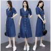 Women's Casual Denim Half Sleeves Dress (Blue)