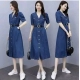 Women's Casual Denim Half Sleeves Dress (Blue)