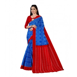 Women's Soft Pure Cotton Printed Saree With Unstitched Blouse 5.5Mtr (Blue)