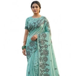 Women's Linen Cotton Printed Saree With Unstitched Blouse 5.5Mtr (Sea Green)