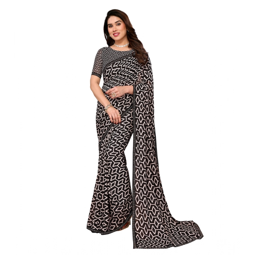 Women's Georgette Printed Saree With Unstitched Blouse 5.5Mtr (Black) Women's Georgette Printed Saree With Unstitched Blouse 5.5Mtr (Black)