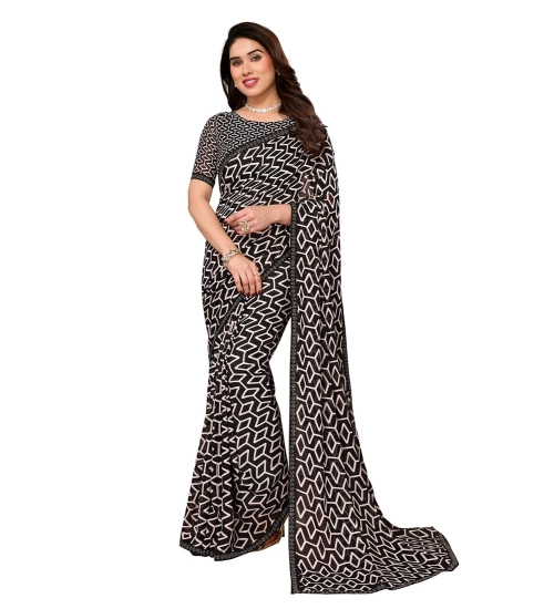 Women's Georgette Printed Saree With Unstitched Blouse 5.5Mtr (Black)