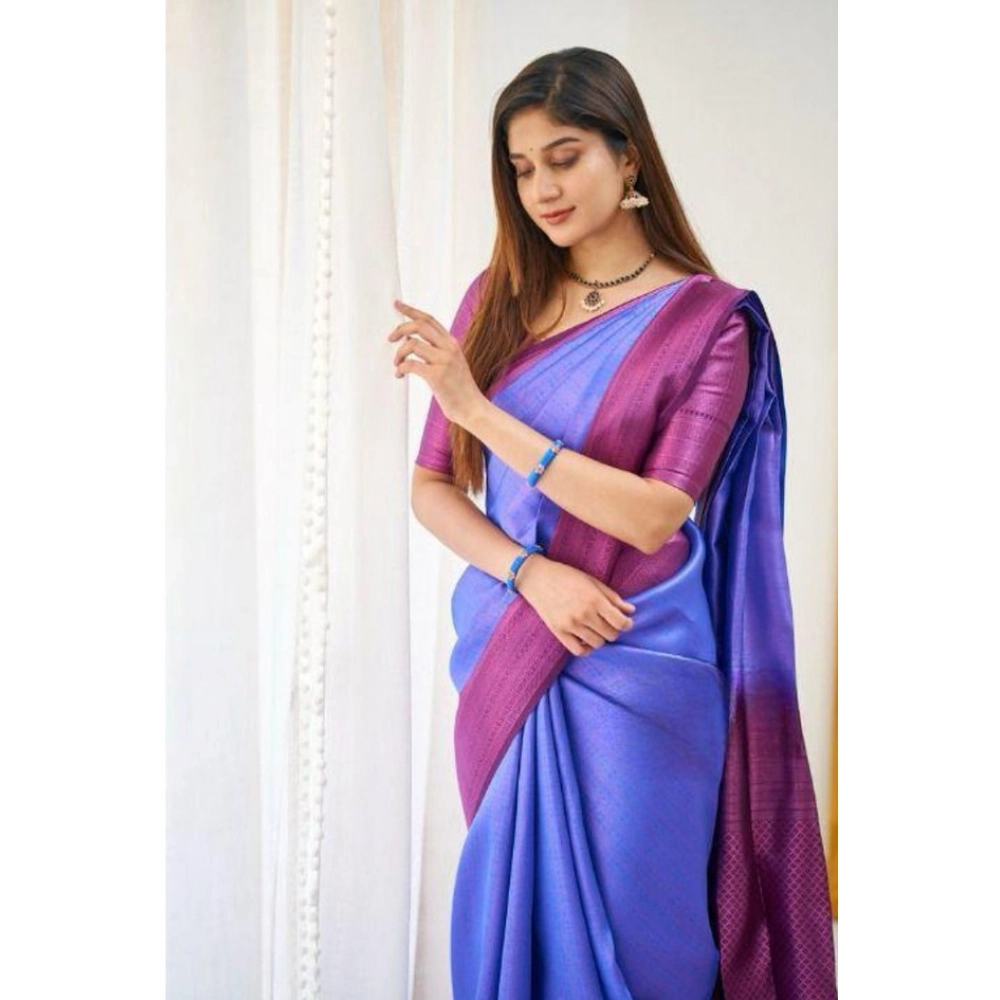 Women's Soft Lichi Silk Printed Saree With Unstitched Blouse 5.5Mtr (Blue) Women's Soft Lichi Silk Printed Saree With Unstitched Blouse 5.5Mtr (Blue)