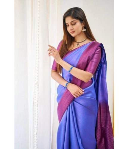 Women's Soft Lichi Silk Printed Saree With Unstitched Blouse 5.5Mtr (Blue) Women's Soft Lichi Silk Printed Saree With Unstitched Blouse 5.5Mtr (Blue)