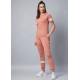 Women's Cotton Striped Short Sleeve Tracksuit (Pink)
