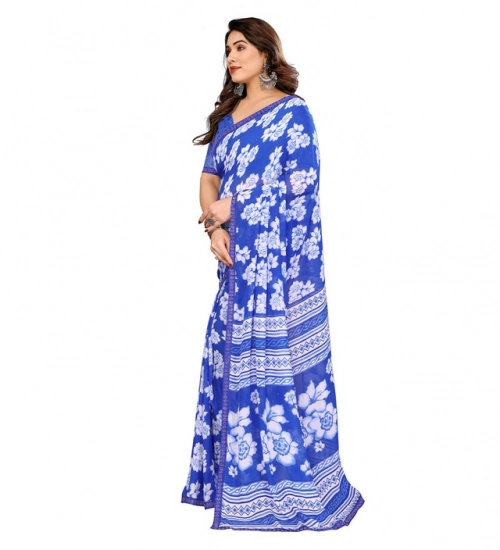 Women's Georgette Printed Saree With Unstitched Blouse 5.5Mtr (Blue)
