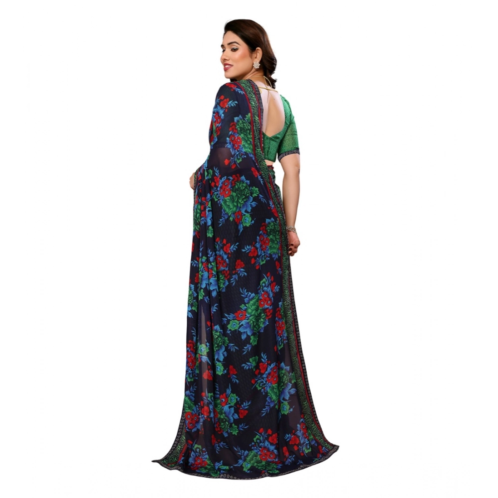 Women's Georgette Printed Saree With Unstitched Blouse 5.5Mtr (Green) Women's Georgette Printed Saree With Unstitched Blouse 5.5Mtr (Green)