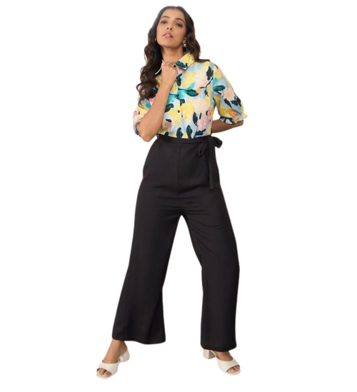 Women's Polyester Floral Half Sleeves Jumpsuit (Multicolor)