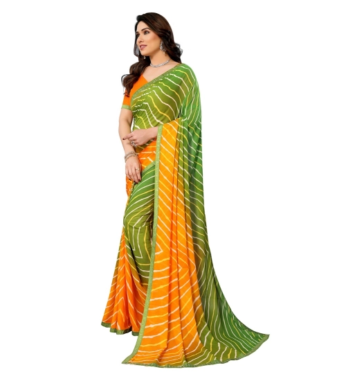 Women's Georgette Printed Saree With Unstitched Blouse 5.5Mtr (Green)