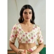 Women's Satin Crepe Printed Saree With Unstitched Blouse 5.5Mtr (Off White)