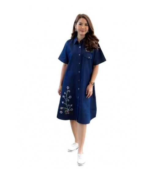 Women's Casual Denim Half Sleeves Dress (Blue)