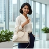 Women's PU Leather Solid Shoulder Zipper Handbag (Cream)