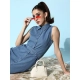 Women's Denim Solid Sleeveless Dress (Blue) Women's Denim Solid Sleeveless Dress (Blue)