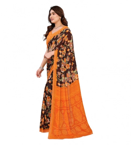 Women's Georgette Printed Saree With Unstitched Blouse 5.5Mtr (Mustard)