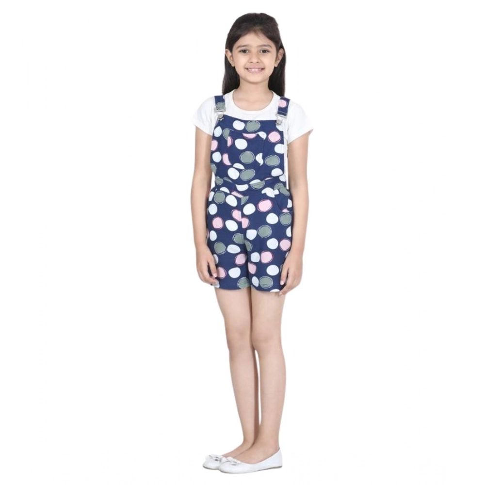 Girl's Rayon Polka Sleeveless Jumpsuit (Blue-Pink)