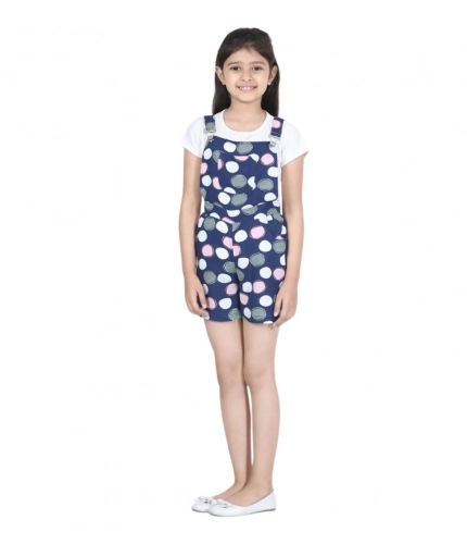 Girl's Rayon Polka Sleeveless Jumpsuit (Blue-Pink)
