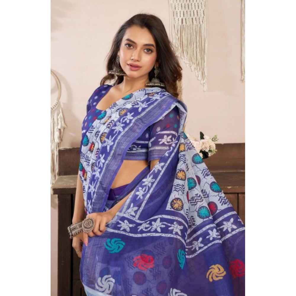 Women's Faux Linen Geometric Print Ready to wear Saree With Unstitched Blouse 5.5Mtr (Blue) Women's Faux Linen Geometric Print Ready to wear Saree With Unstitched Blouse 5.5Mtr (Blue)