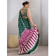Women's Satin Crepe Printed Saree With Unstitched Blouse 5.5Mtr (Bottle Green)