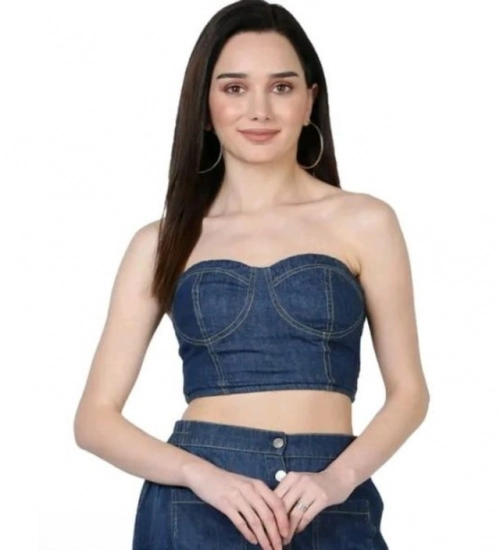 Women's Casual Denim Sleeveless Bluster Top (Blue)