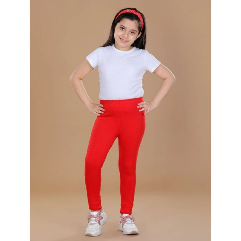 Girl's Cotton Lycra Solid Elasticated Leggings (Red) Girl's Cotton Lycra Solid Elasticated Leggings (Red)