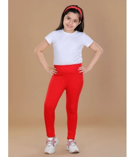Girl's Cotton Lycra Solid Elasticated Leggings (Red)