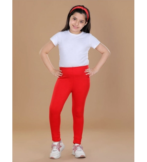 Girl's Cotton Lycra Solid Elasticated Leggings (Red)