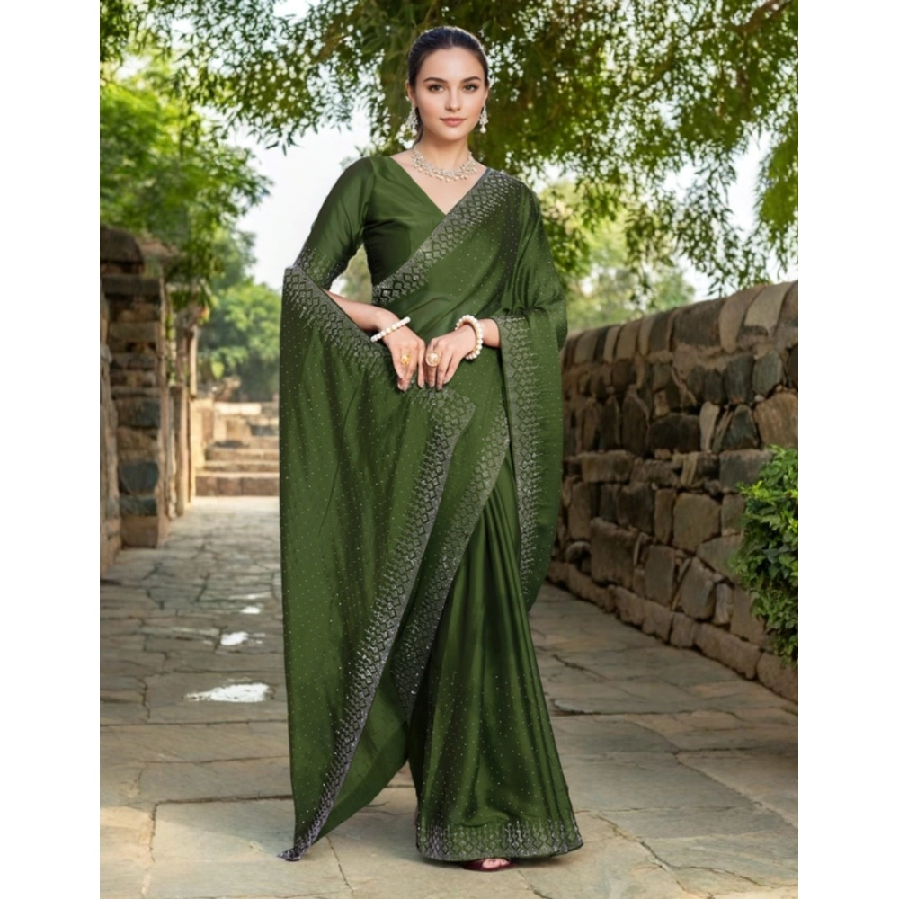 Women's Rangoli Diamond Weaving - Stone Work Saree With Unstitched Blouse 5.5Mtr (Mahendi) Women's Rangoli Diamond Weaving - Stone Work Saree With Unstitched Blouse 5.5Mtr (Mahendi)