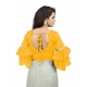 Women's Organza Solid V Neck Layered Ruffle Sleeve Readymade Blouse (Yellow Free Size , up to 38–40 Bust)-PID65860 Women's Organza Solid V Neck Layered Ruffle Sleeve Readymade Blouse (Yellow Free Size , up to 38–40 Bust)-PID65860