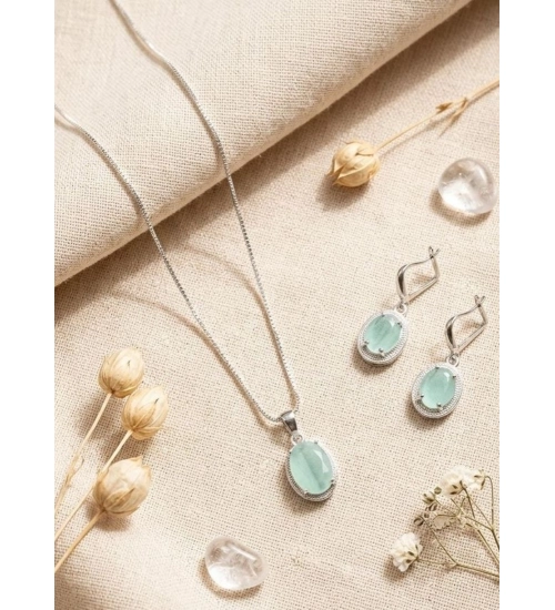 Women's Brass Silver Plated Pendant Set (Turquoise)