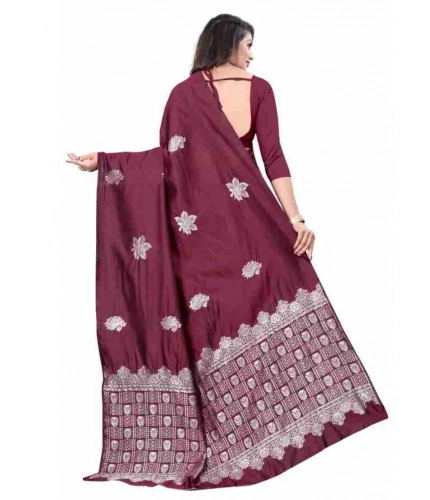 Women's Soft Lichi Silk Printed Saree With Unstitched Blouse 5.5Mtr (Wine) Women's Soft Lichi Silk Printed Saree With Unstitched Blouse 5.5Mtr (Wine)