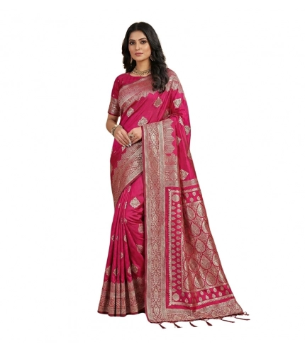 Women's Silk Blend Printed Saree With Unstitched Blouse 5.5Mtr (Magenta)